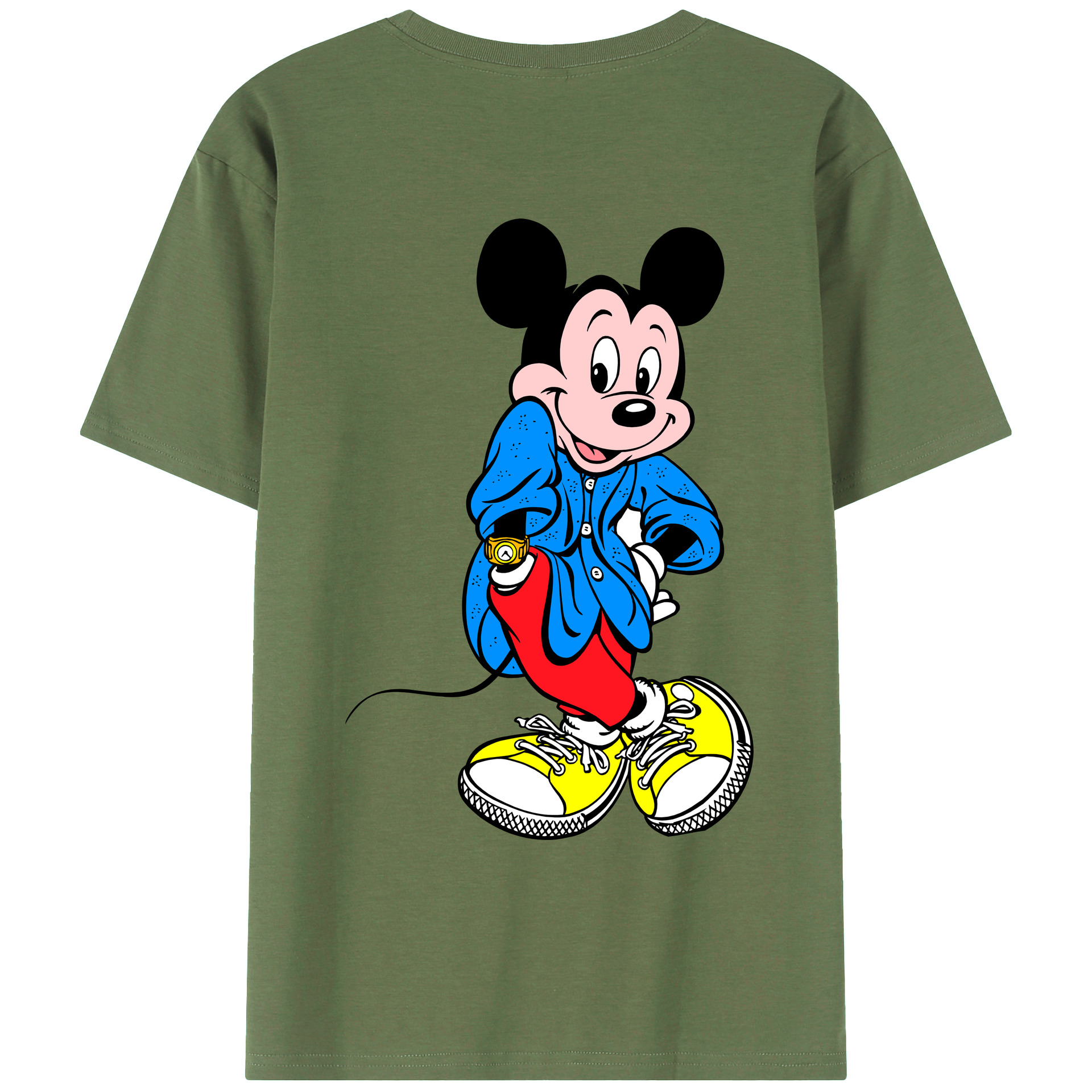 ミッキーマウス Mickey Mouse 綿100％ メンズ半袖Tシャツ（バックプリント） 通気性